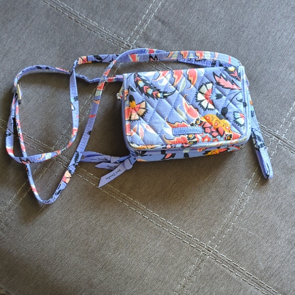 Vera Bradley Light Blue Floral Quilted Crossbody Wallet